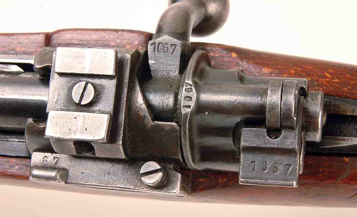 German military rifles of World War II had serial numbers or parts of the number stamped anywhere possible.